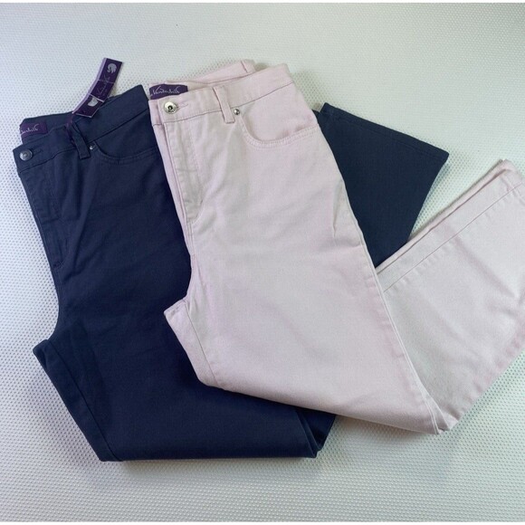 2 Pairs Gloria Vanderbilt Amanda Jeans Pink & Charcoal Grey Womens 10 NWT - Picture 1 of 16